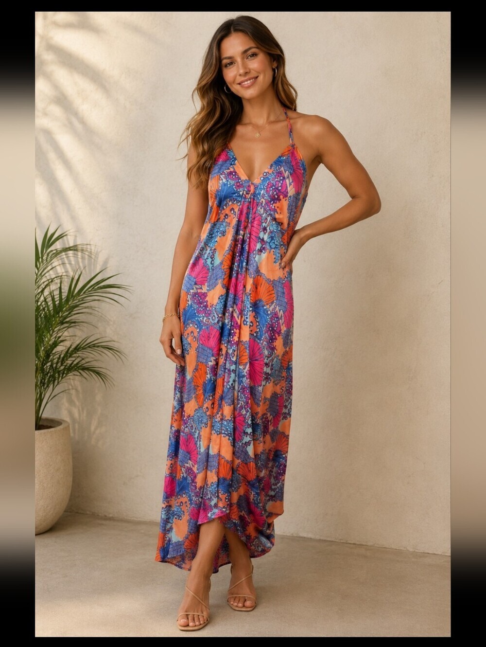 MACBETH COLLECTION by Margaret Josephs Satin Vibrant Floral Multicolor Maxi. XS